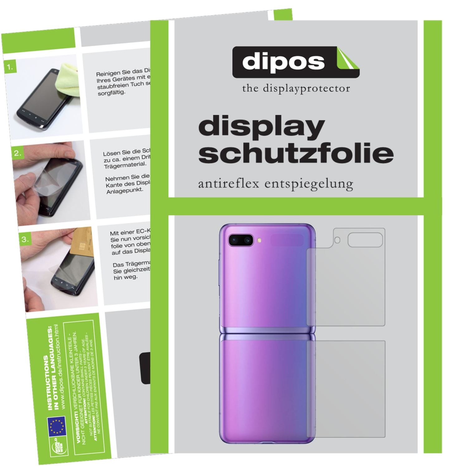Matte Displayschutzfolie von dipos passend für Samsung Galaxy Z Flip Rückseite, präziser Zuschnitt und blasenfrei montiert
