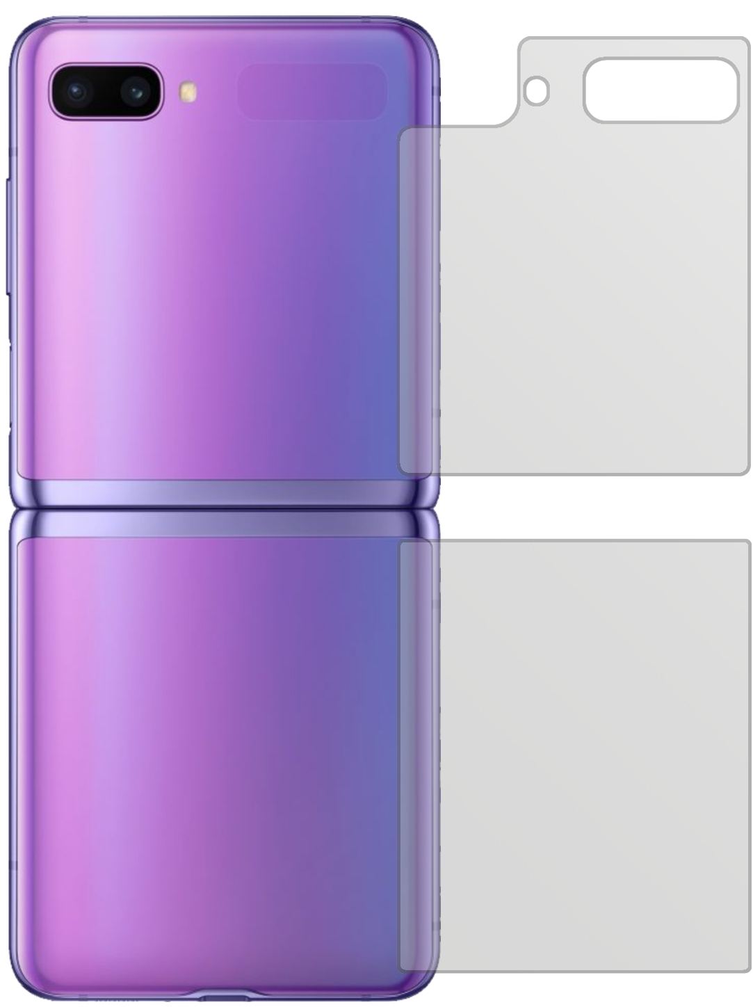 SamsungGalaxy Z Flip Rückseite mit aufgebrachter dipos Displayschutzfolie, die lästige Fingerabdrücke minimiert
