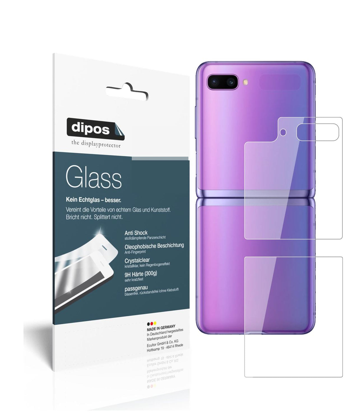 Klare Displayschutzfolie von dipos passend für Samsung Galaxy Z Flip Rückseite, 9H kratzfest und blasenfrei montiert
