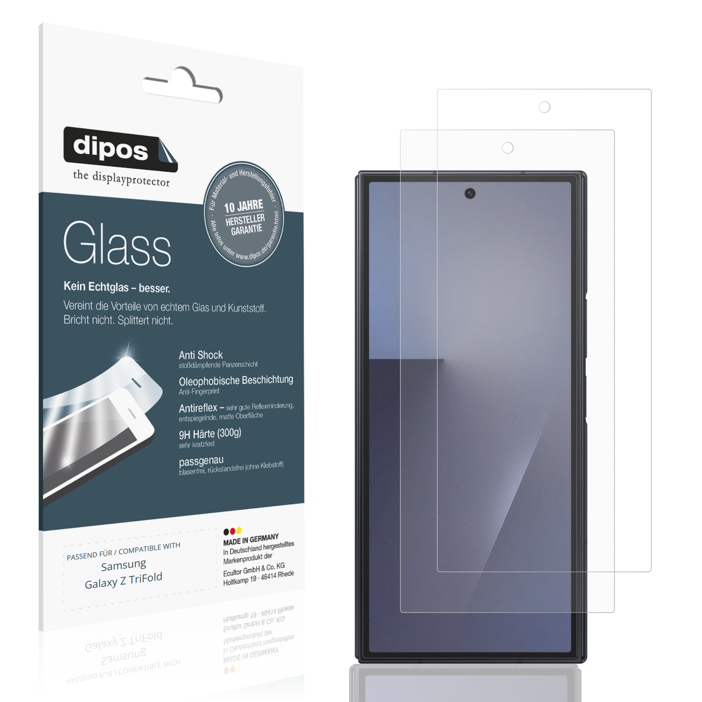 Matte Displayschutzfolie von dipos passend für Samsung Galaxy Z TriFold Aussenseite, 9H kratzfest und blasenfrei montiert