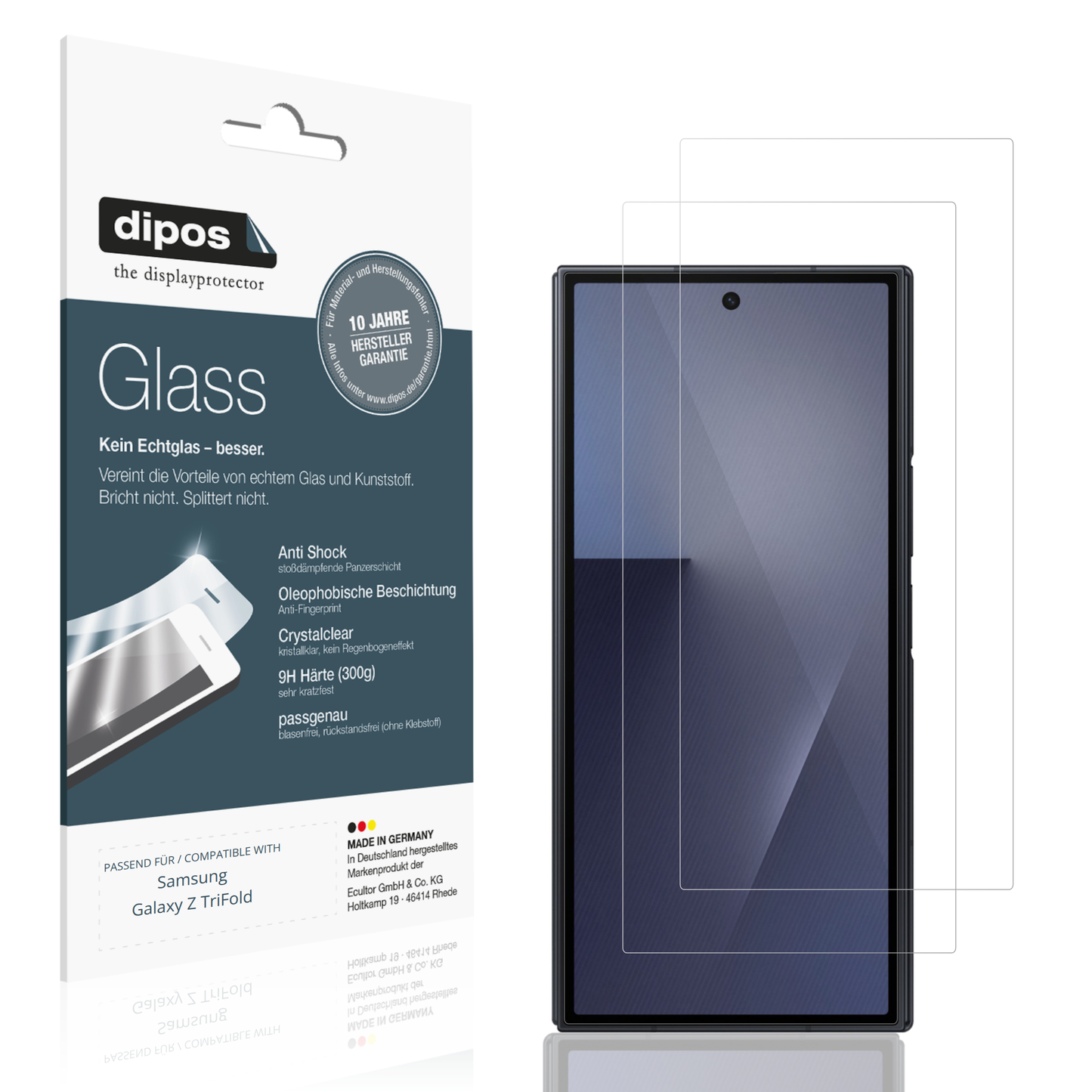 Klare Displayschutzfolie von dipos passend für Samsung Galaxy Z TriFold Aussenseite, 9H kratzfest und blasenfrei montiert