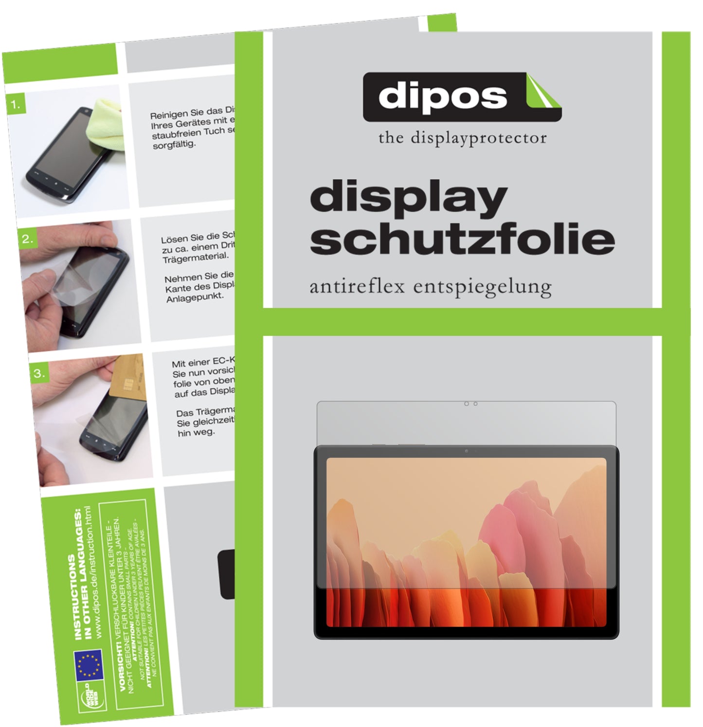 Matte Displayschutzfolie von dipos passend für Samsung Galaxy Tab A7 10.4 Zoll (2020), präziser Zuschnitt und blasenfrei montiert