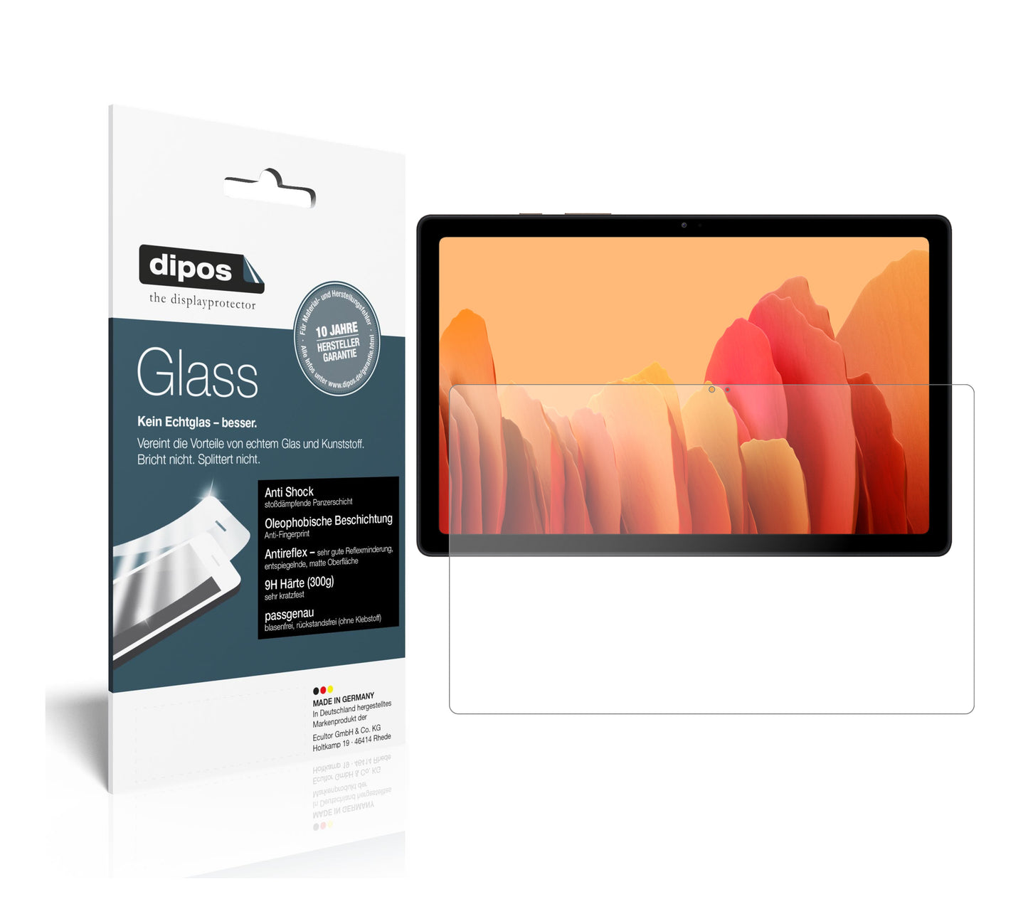 Matte Displayschutzfolie von dipos passend für Samsung Galaxy Tab A7 10.4 Zoll (2020), 9H kratzfest und blasenfrei montiert
