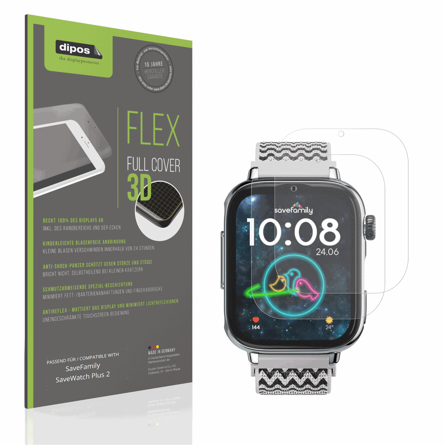 Matte Displayschutzfolie von dipos passend für SaveFamily SaveWatch Plus 2, 100% Displayabdeckung und blasenfreie Montage