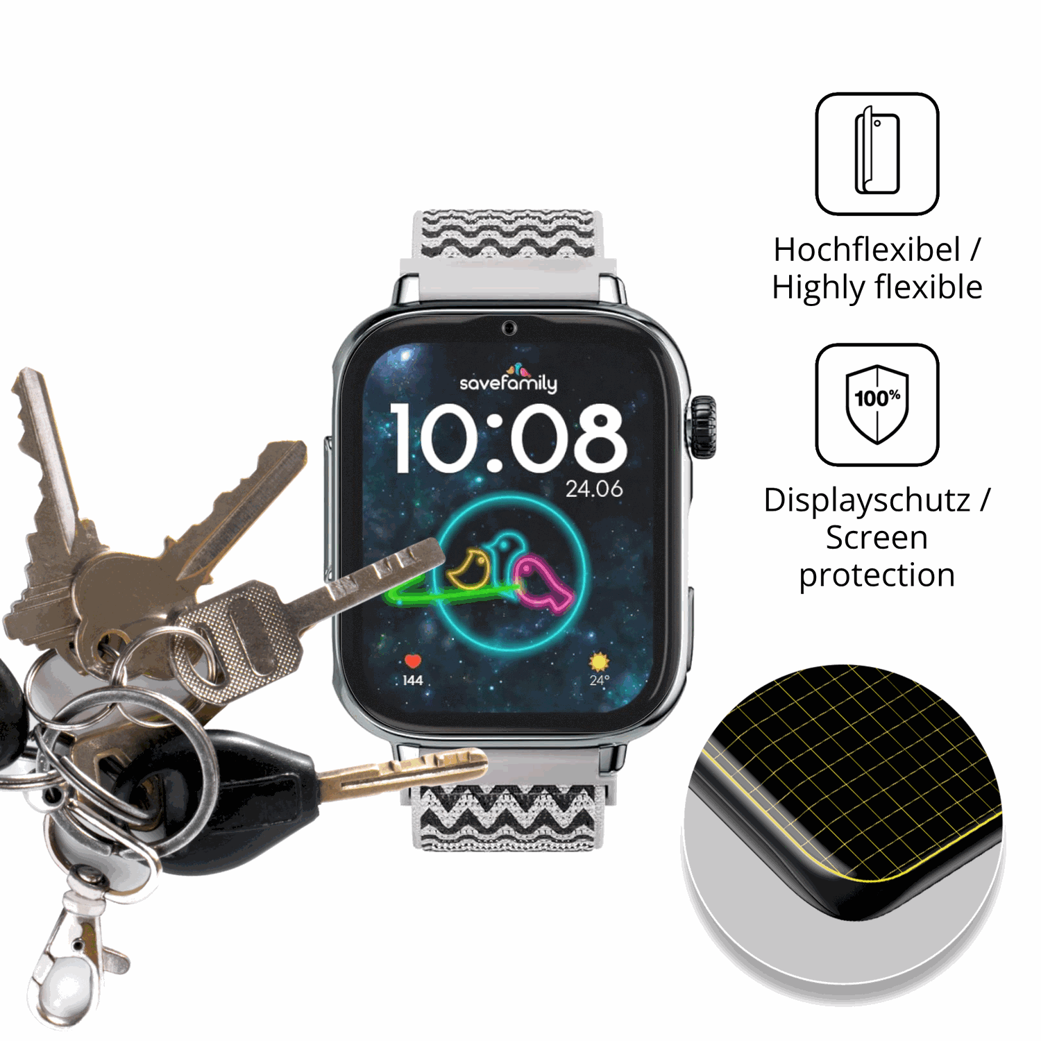 dipos Displayschutz für SaveFamily SaveWatch Plus 2, transparente Oberfläche, perfekte Passform auch für die Rundungen