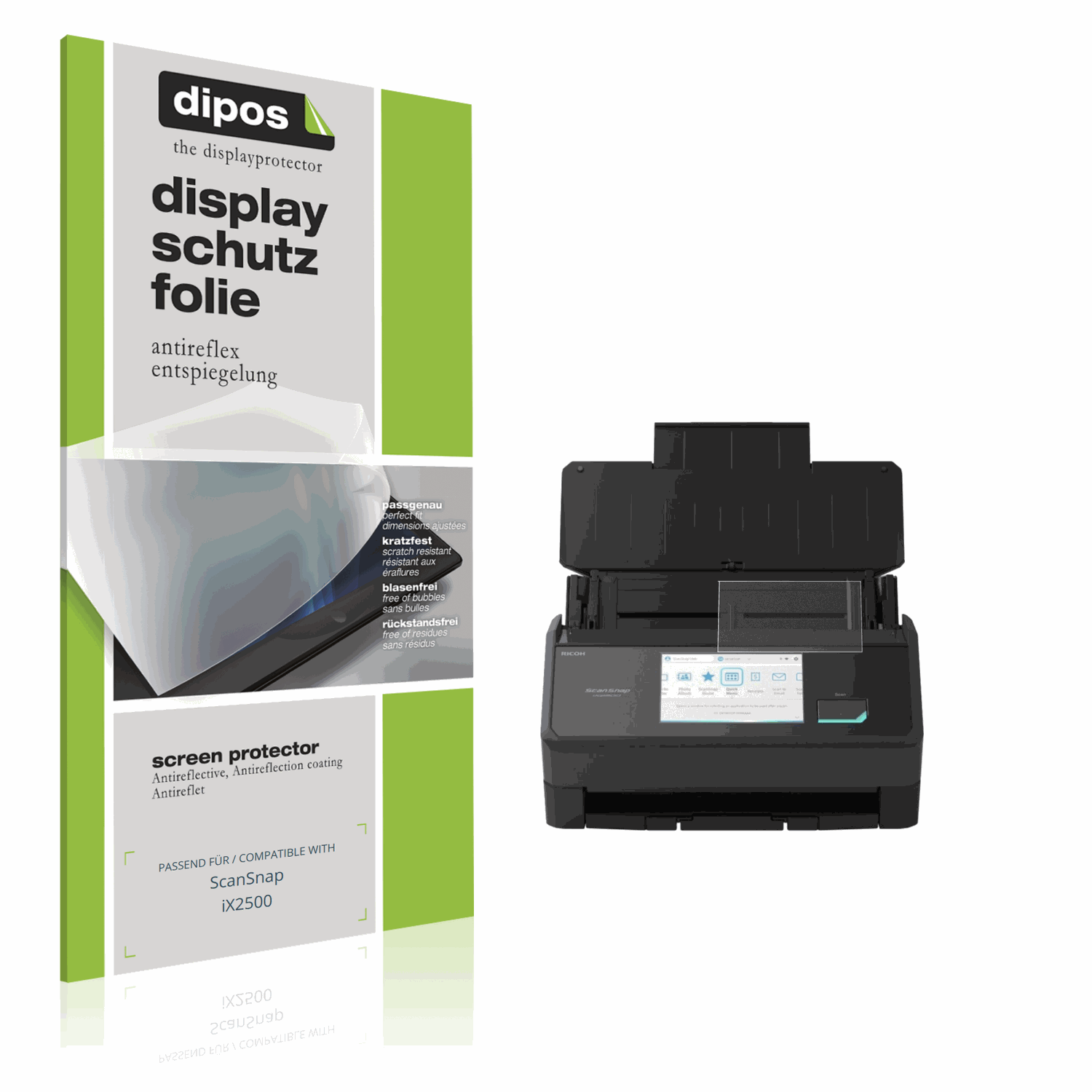 Matte Displayschutzfolie von dipos passend für ScanSnap iX2500, präziser Zuschnitt und blasenfrei montiert
