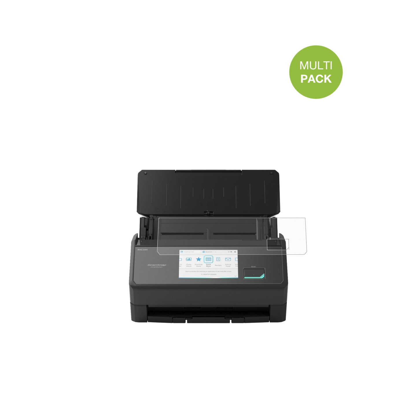 ScanSnapiX2500 mit aufgebrachter dipos Displayschutzfolie, die lästige Fingerabdrücke minimiert