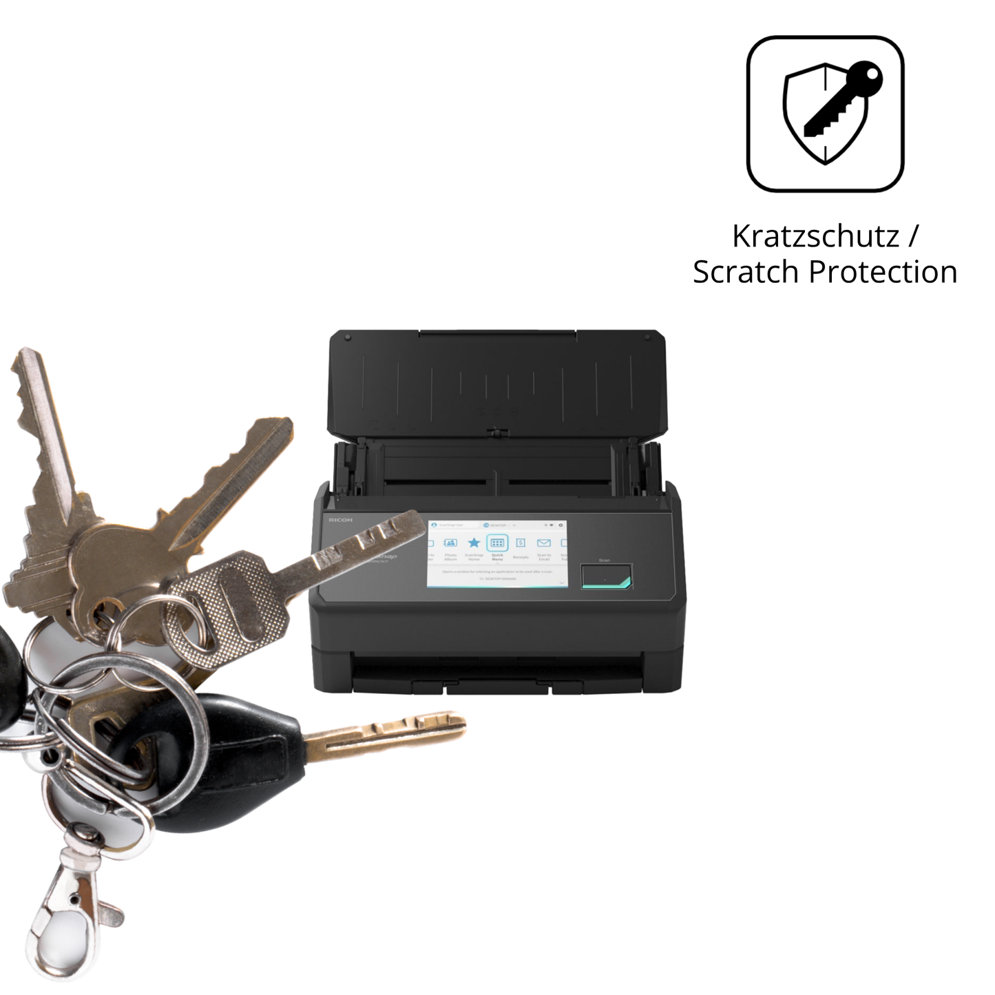 Schutz gegen Kratzer auf dem ScanSnap iX2500 Glas durch Schlüssel oder Ähnliches