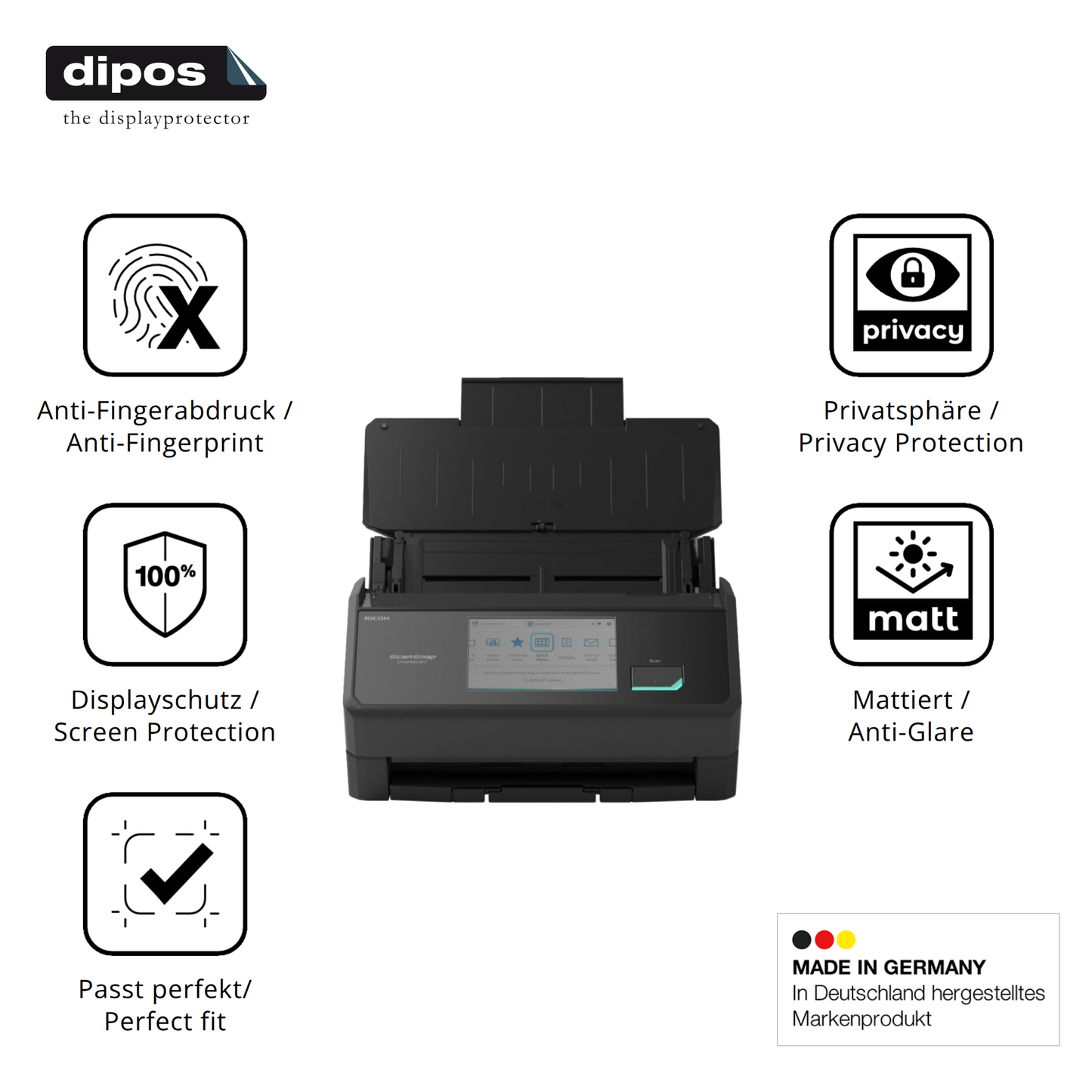 Privatsphäre-Schutz durch Sichtschutz-Folie passend zugeschnitten für ScanSnap iX2500