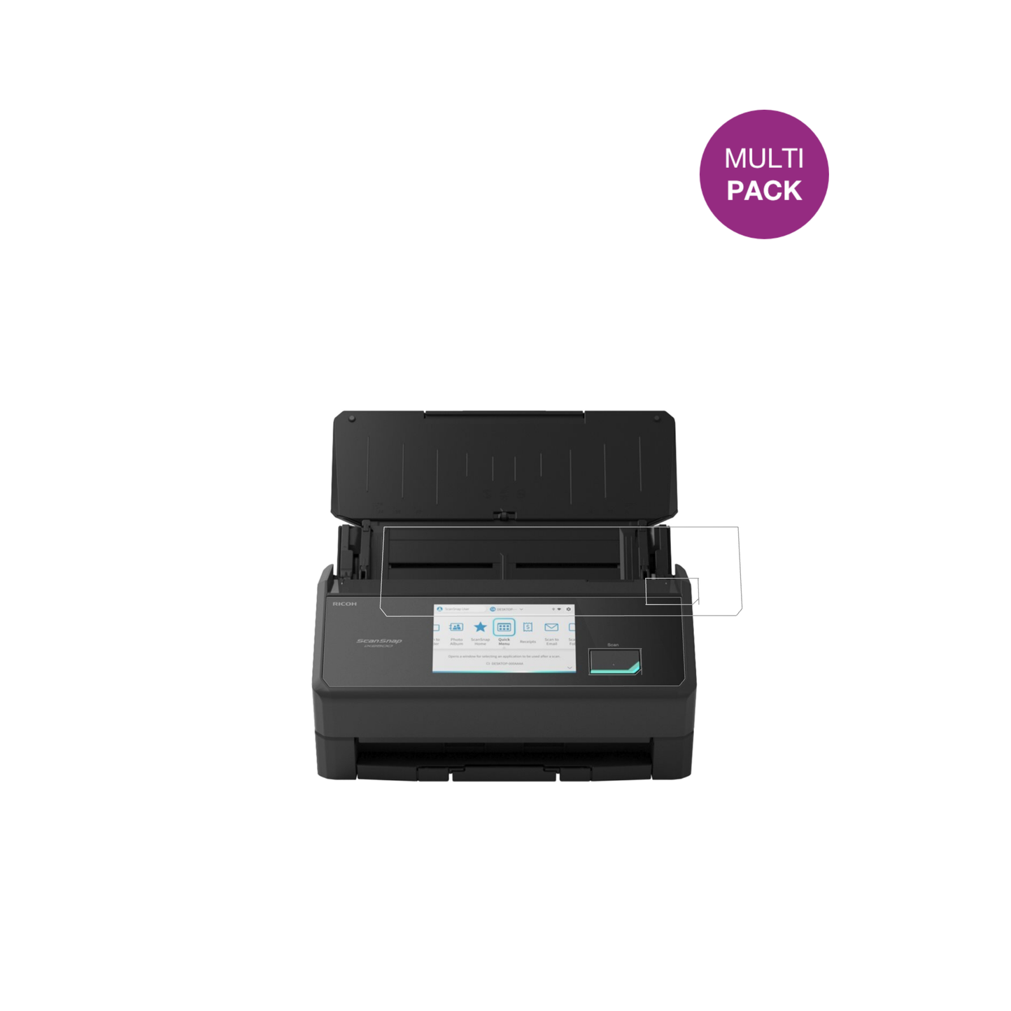 ScanSnapiX2500 mit aufgebrachter dipos Displayschutzfolie, glasklare Darstellung ohne Einschränkungen