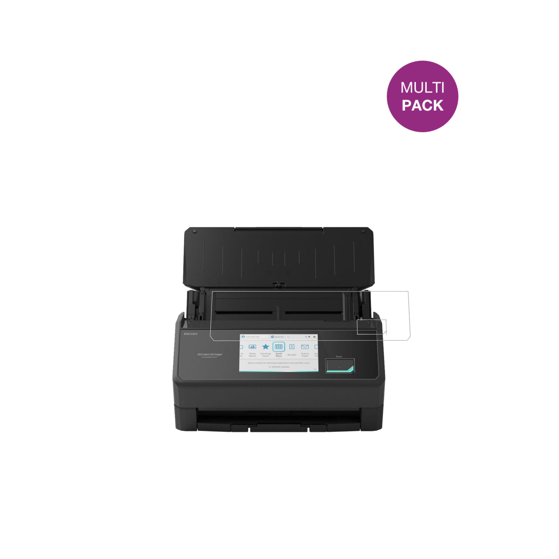 ScanSnapiX2500 mit aufgebrachter dipos Displayschutzfolie, glasklare Darstellung ohne Einschränkungen