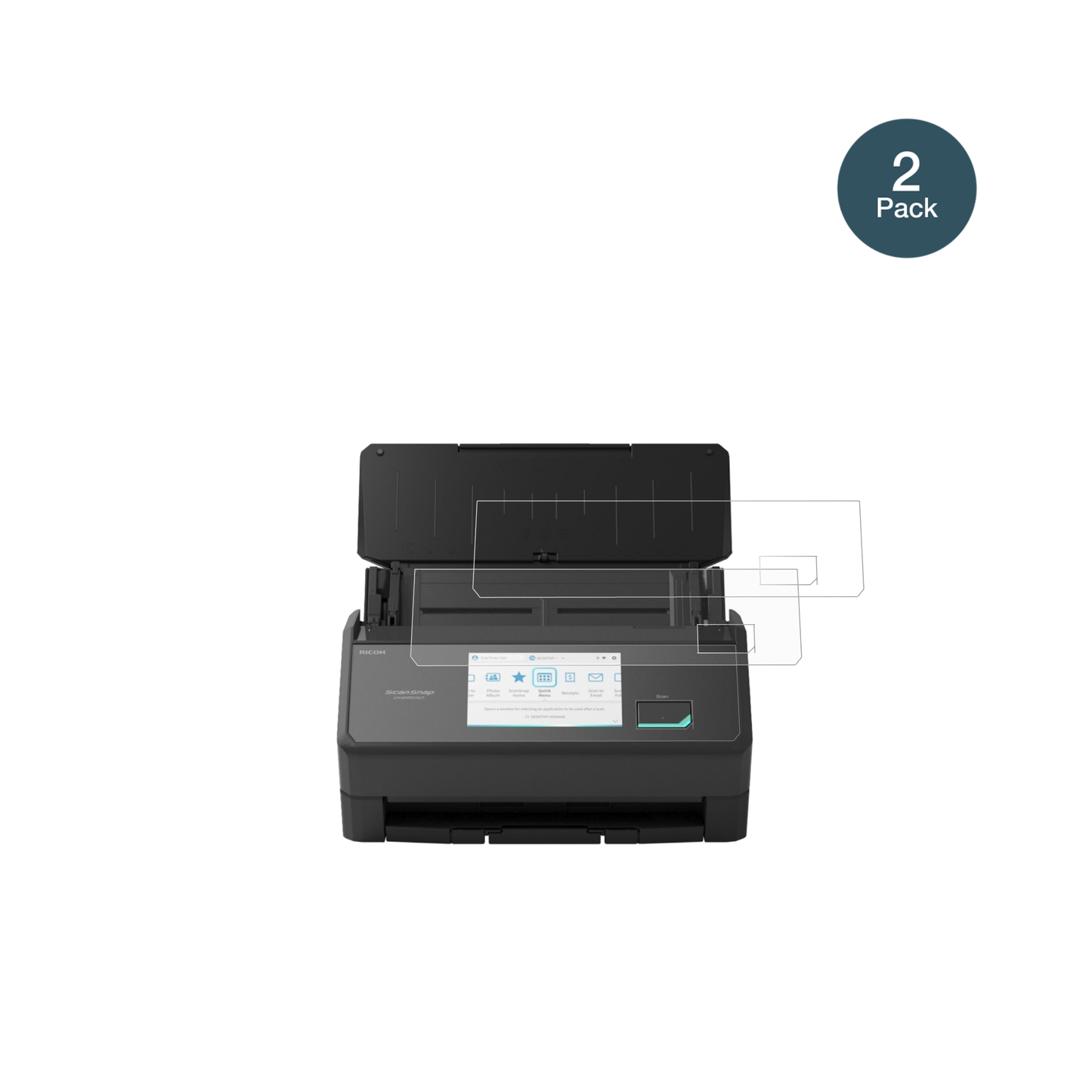 ScanSnapiX2500 mit aufgebrachter dipos Panzerfolie, die lästige Fingerabdrücke minimiert