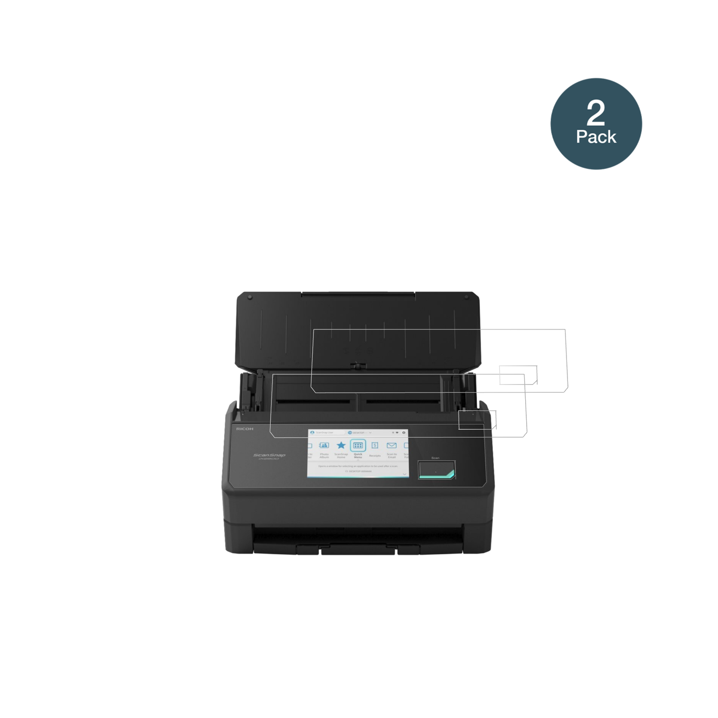 ScanSnapiX2500 mit aufgebrachter dipos Flex Schutzfolie, glasklare Darstellung ohne Einschränkungen