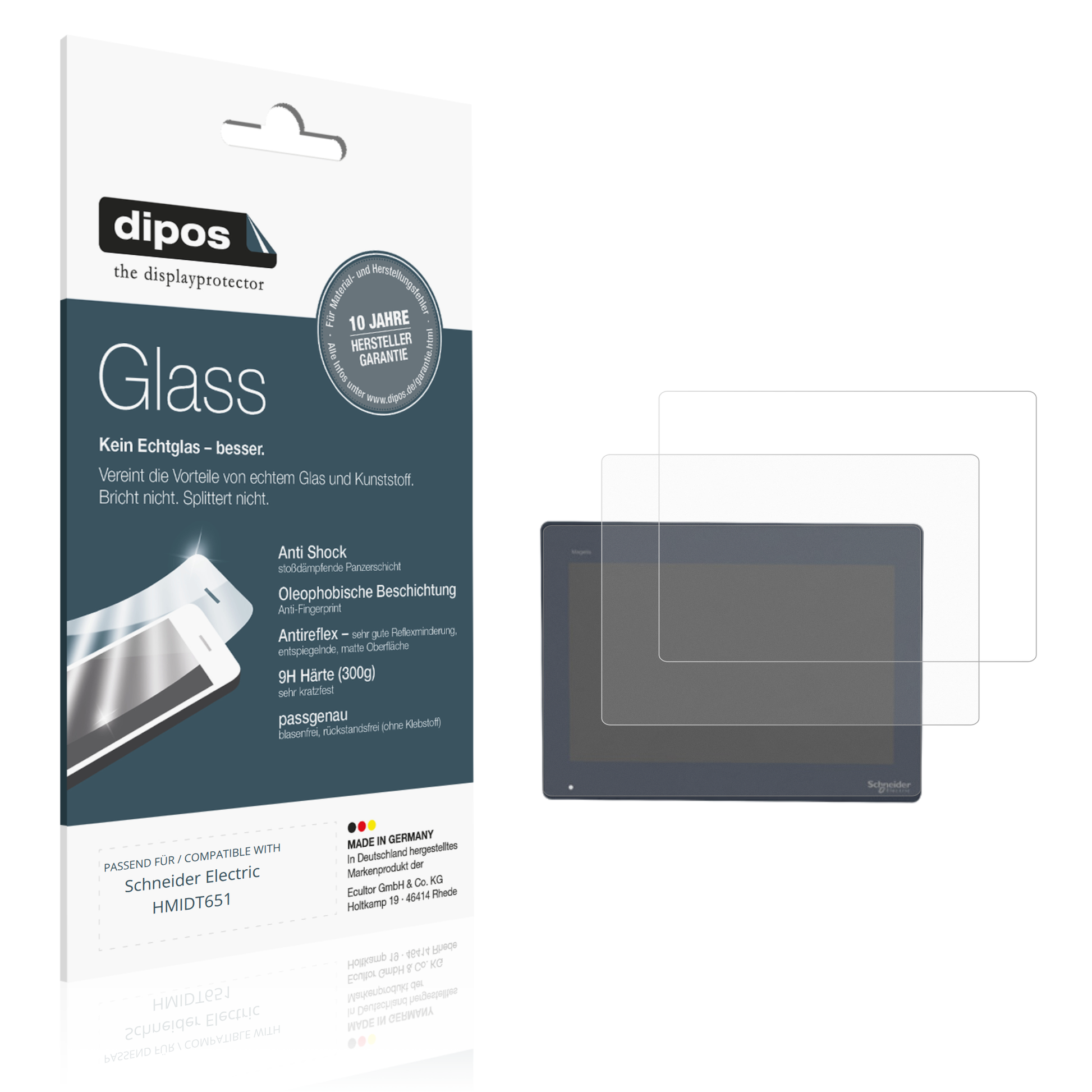 Matte Displayschutzfolie von dipos passend für schneider electrichmidt651, 9H kratzfest und blasenfrei montiert