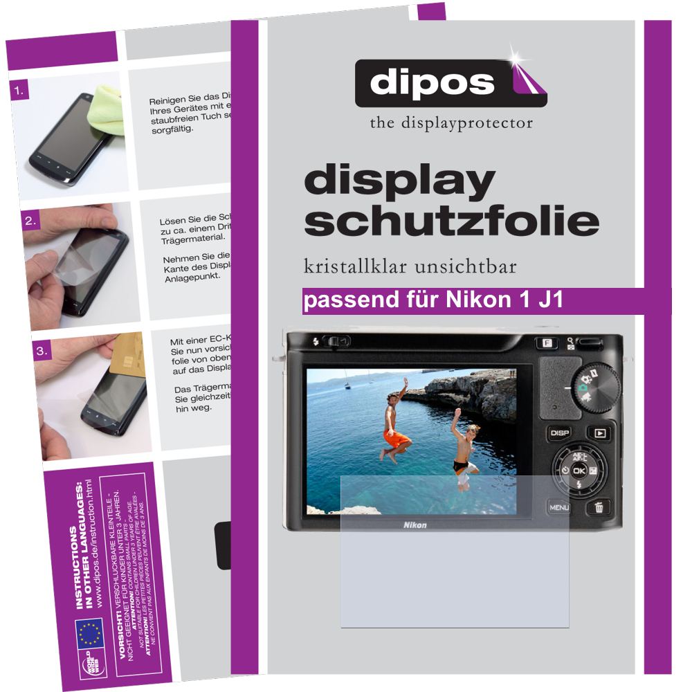 Klare Displayschutzfolie von dipos passend für 1 J1 Nikon, präziser Zuschnitt und blasenfrei montiert