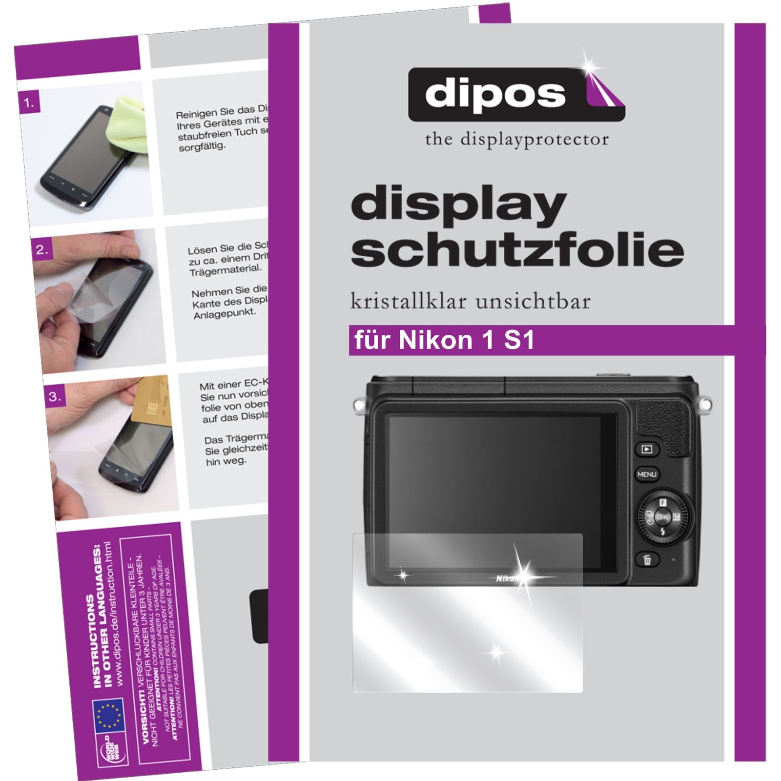 Klare Displayschutzfolie von dipos passend für 1 S1 Nikon, präziser Zuschnitt und blasenfrei montiert