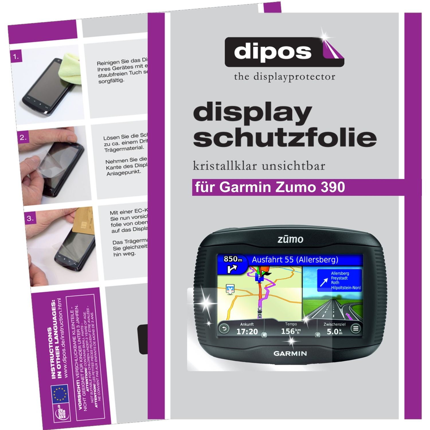Klare Displayschutzfolie von dipos passend für 390LM Zumo Garmin, präziser Zuschnitt und blasenfrei montiert
