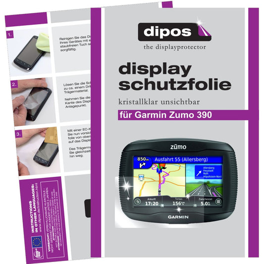 Klare Displayschutzfolie von dipos passend für 390LM Zumo Garmin, präziser Zuschnitt und blasenfrei montiert