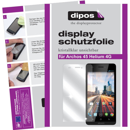 Klare Displayschutzfolie von dipos passend für 45 Helium 4G Archos, präziser Zuschnitt und blasenfrei montiert