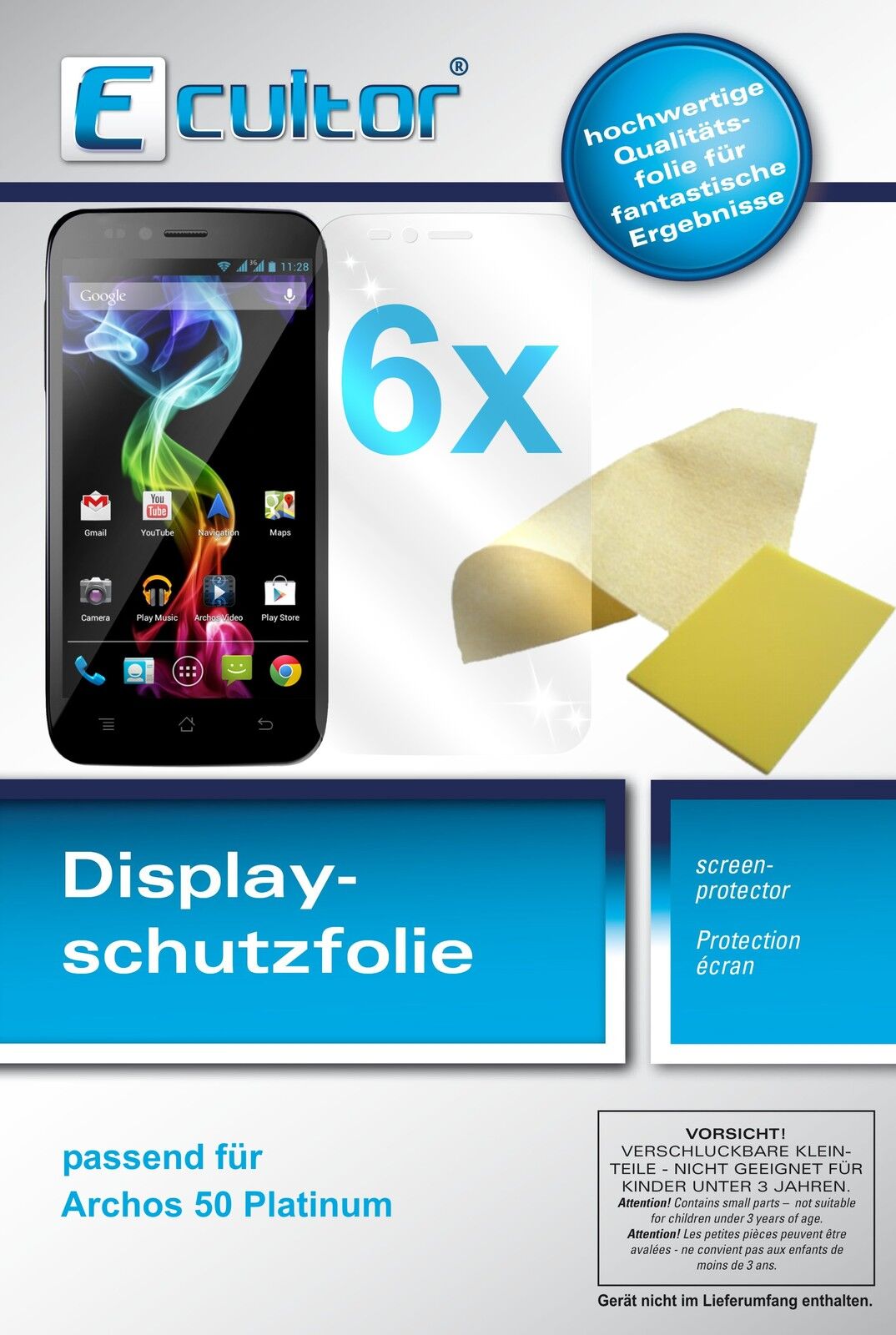 Klare Displayschutzfolie von dipos passend für 50 Platinum Archos, präziser Zuschnitt und blasenfrei montiert