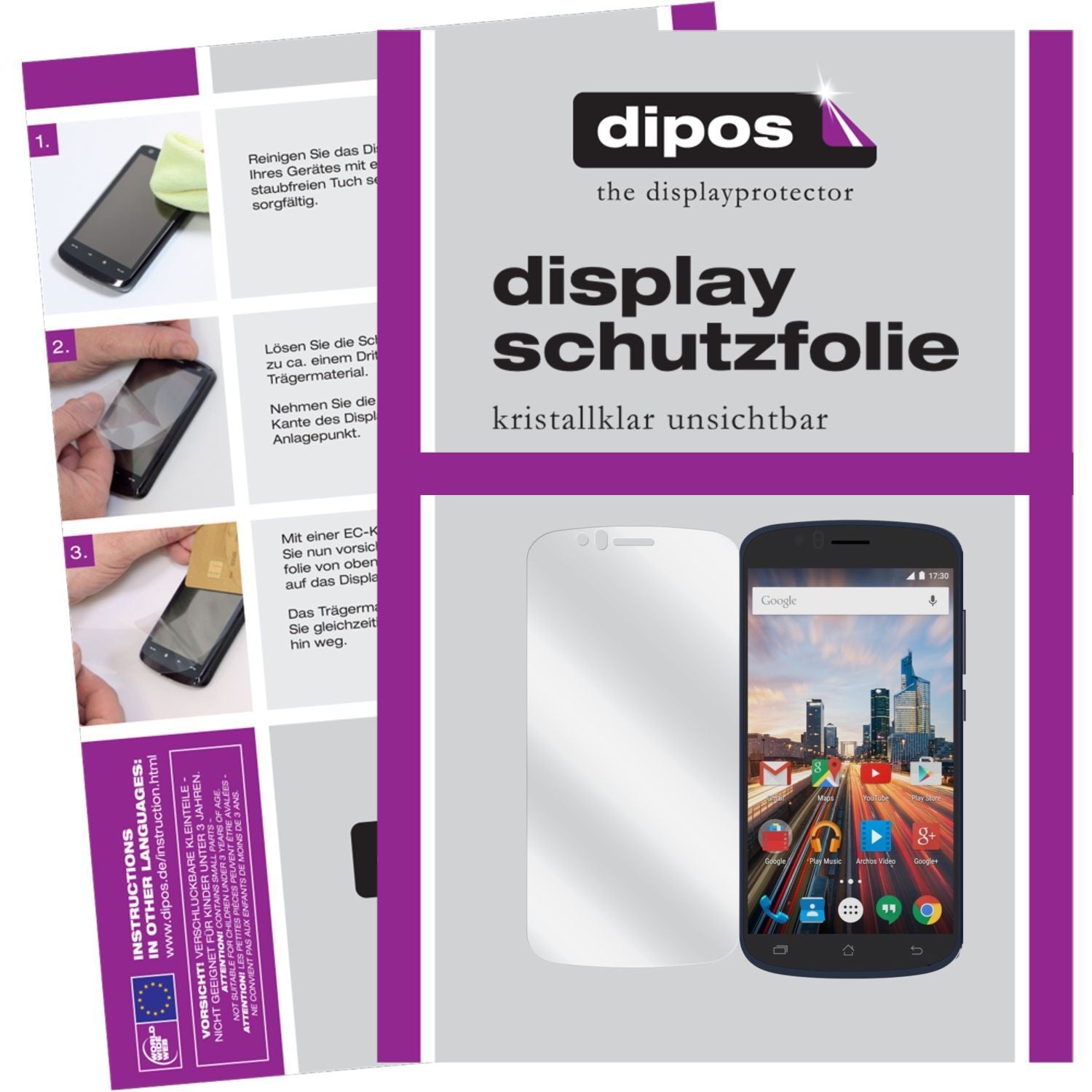 Klare Displayschutzfolie von dipos passend für 50e Helium Archos, präziser Zuschnitt und blasenfrei montiert