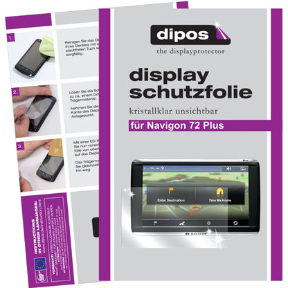 Klare Displayschutzfolie von dipos passend für 72 Plus Navigon, präziser Zuschnitt und blasenfrei montiert