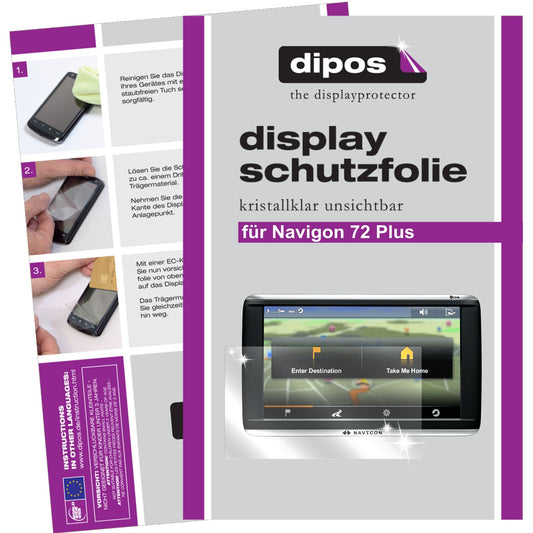 Klare Displayschutzfolie von dipos passend für 72 Plus Navigon, präziser Zuschnitt und blasenfrei montiert