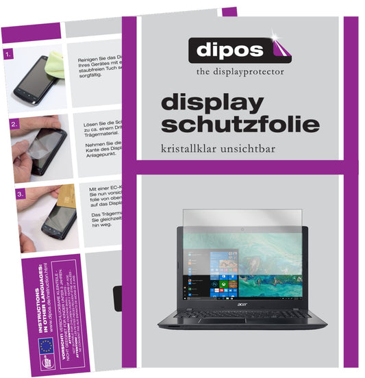 Klare Displayschutzfolie von dipos passend für Acer Aspire E 15, präziser Zuschnitt und blasenfrei montiert