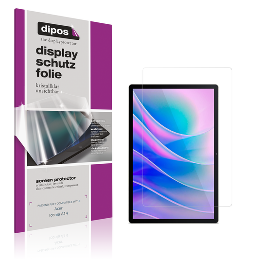 Klare Displayschutzfolie von dipos passend für Acer Iconia A14, präziser Zuschnitt und blasenfrei montiert
