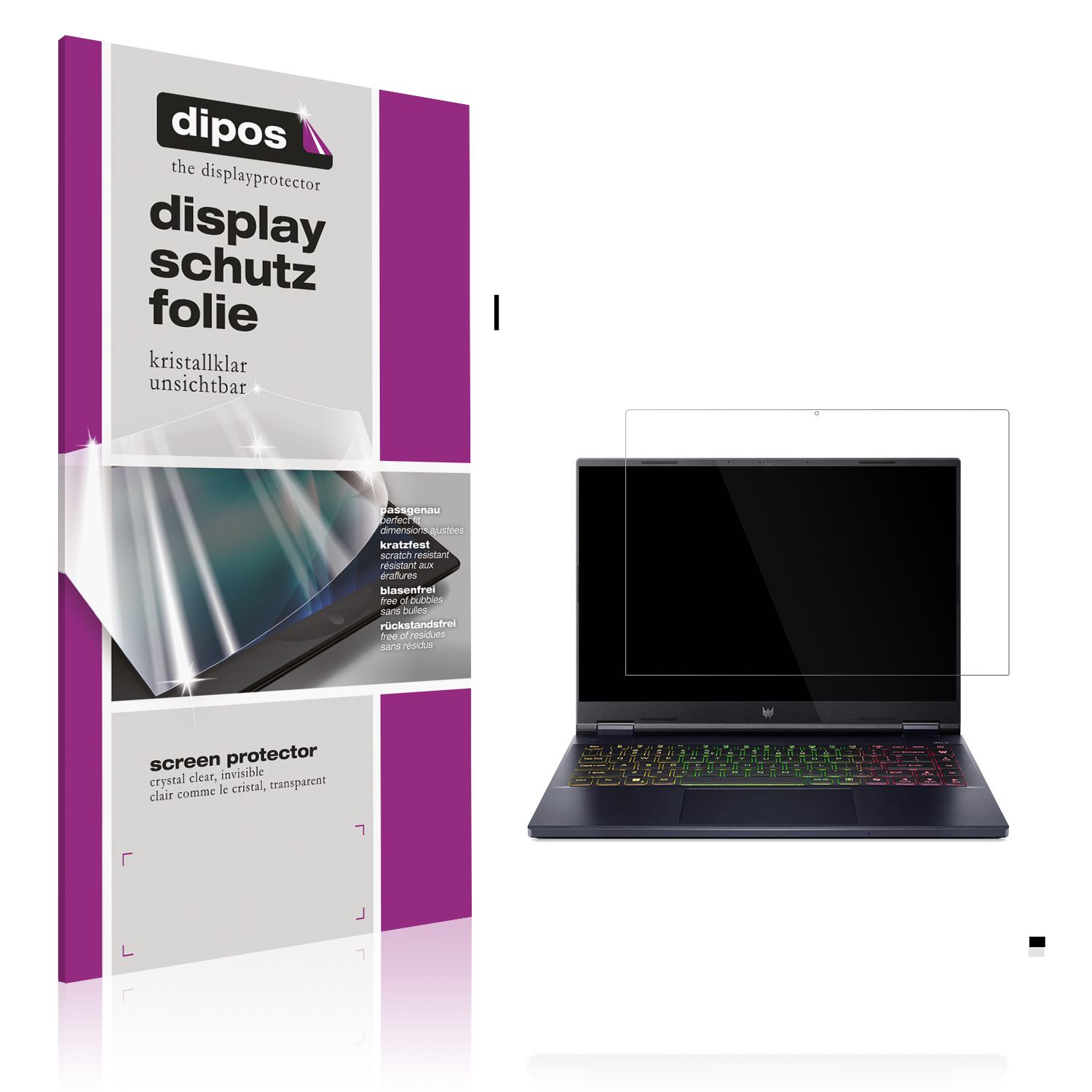 Klare Displayschutzfolie von dipos passend für Acer Predator Helios Neo 14 AI, präziser Zuschnitt und blasenfrei montiert