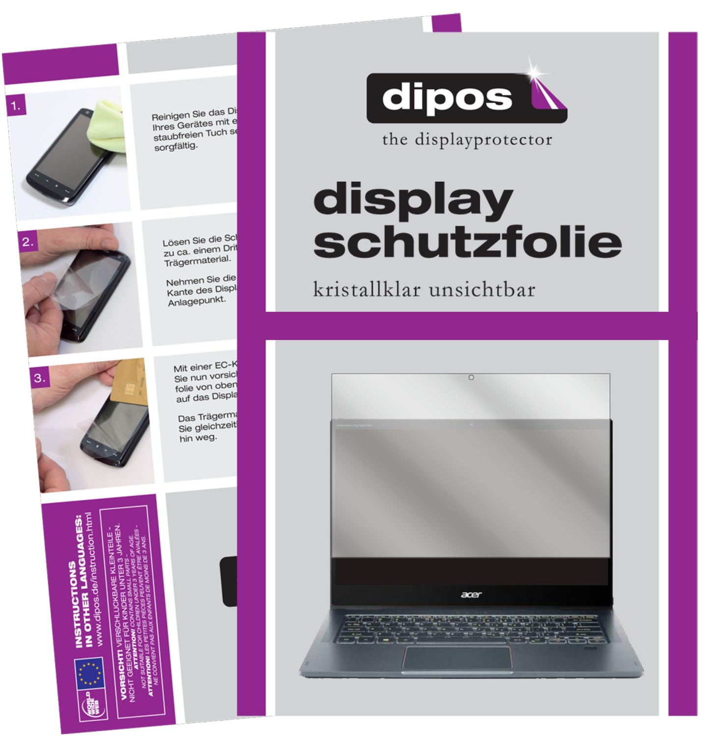 Klare Displayschutzfolie von dipos passend für Acer Spin 7 5G 14 Zoll, präziser Zuschnitt und blasenfrei montiert