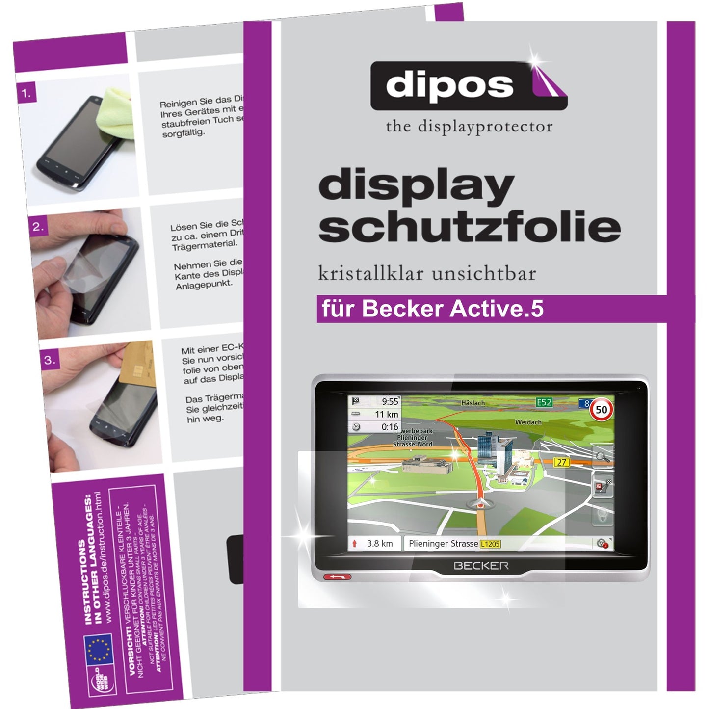Klare Displayschutzfolie von dipos passend für Active.5 Becker, präziser Zuschnitt und blasenfrei montiert