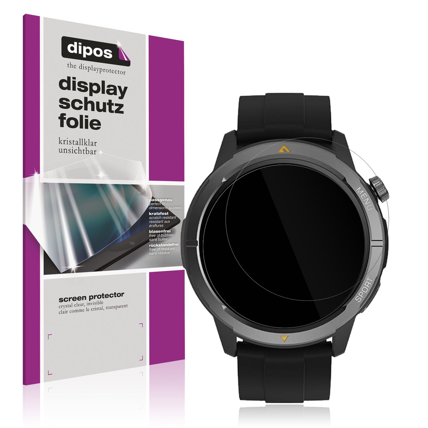Klare Displayschutzfolie von dipos passend für AGM Legion Watch 1.43 Zoll, präziser Zuschnitt und blasenfrei montiert