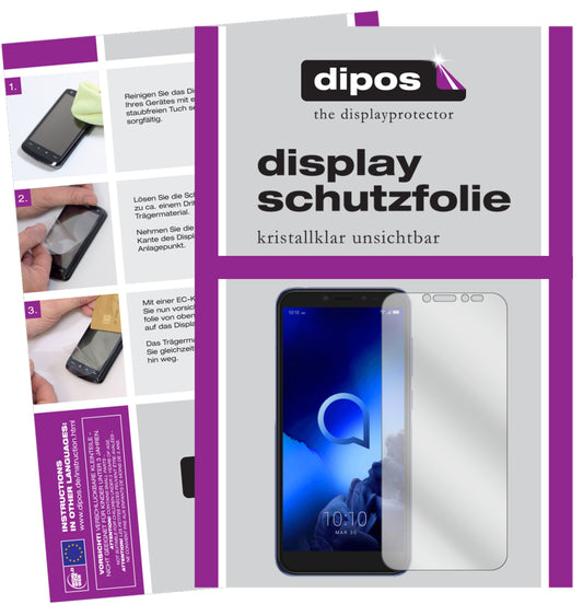 Klare Displayschutzfolie von dipos passend für Alcatel 1S, präziser Zuschnitt und blasenfrei montiert