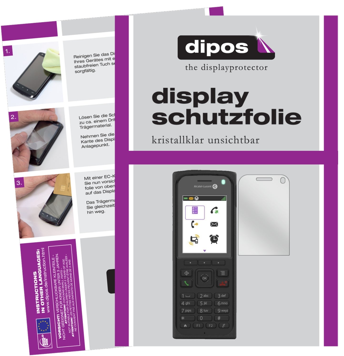 Klare Displayschutzfolie von dipos passend für Alcatel 8262, präziser Zuschnitt und blasenfrei montiert