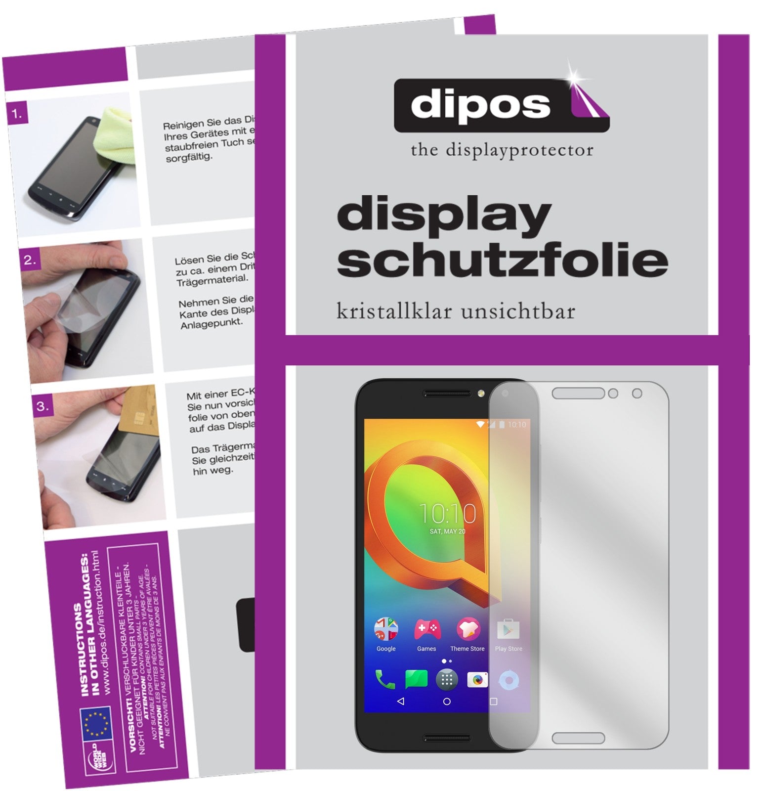 Klare Displayschutzfolie von dipos passend für Alcatel A3, präziser Zuschnitt und blasenfrei montiert