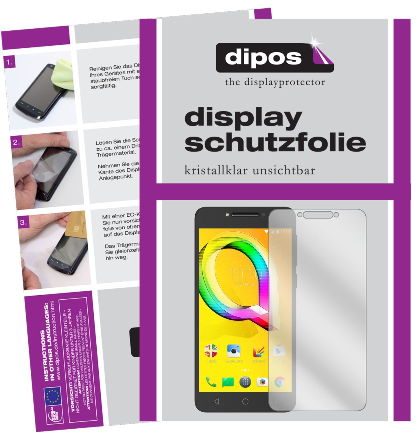Klare Displayschutzfolie von dipos passend für Alcatel A5 LED, präziser Zuschnitt und blasenfrei montiert