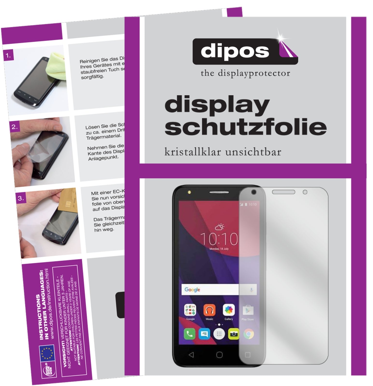 Klare Displayschutzfolie von dipos passend für Alcatel Pixi 4, präziser Zuschnitt und blasenfrei montiert