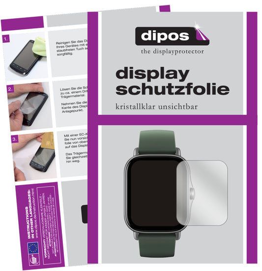 Klare Displayschutzfolie von dipos passend für Amazfit GTR 2e, präziser Zuschnitt und blasenfrei montiert