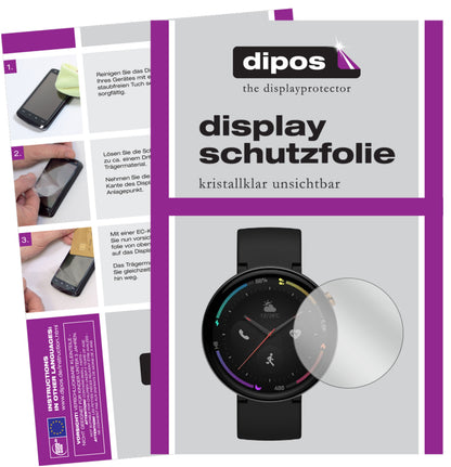 Klare Displayschutzfolie von dipos passend für Amazfit Verge 2, präziser Zuschnitt und blasenfrei montiert