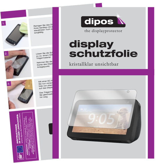 Klare Displayschutzfolie von dipos passend für Amazon Echo Show 5, präziser Zuschnitt und blasenfrei montiert
