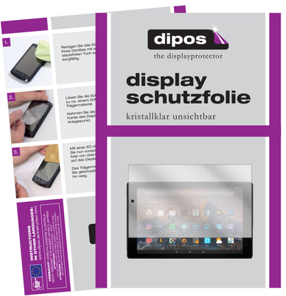 Klare Displayschutzfolie von dipos passend für Amazon Fire HD 10 (2019), präziser Zuschnitt und blasenfrei montiert
