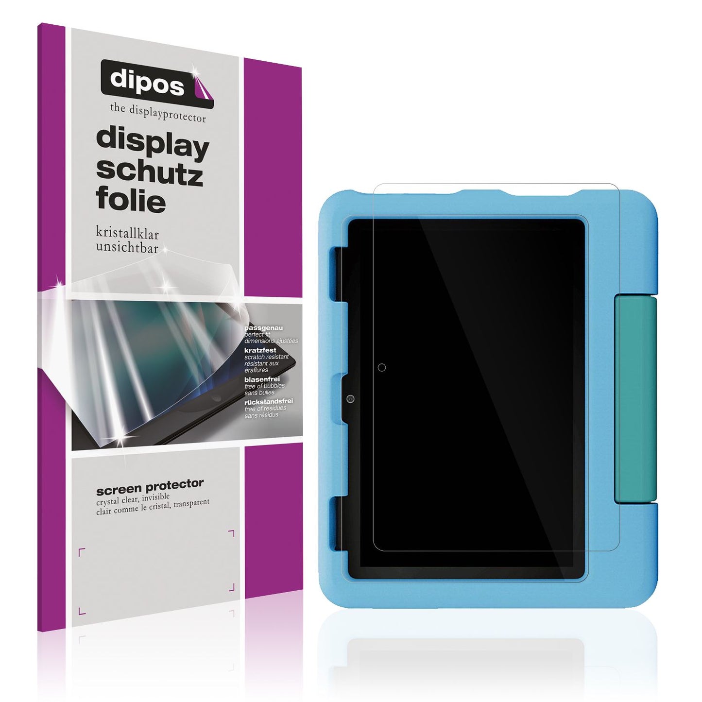 Klare Displayschutzfolie von dipos passend für Amazon Fire HD 8 Kids 2024, präziser Zuschnitt und blasenfrei montiert