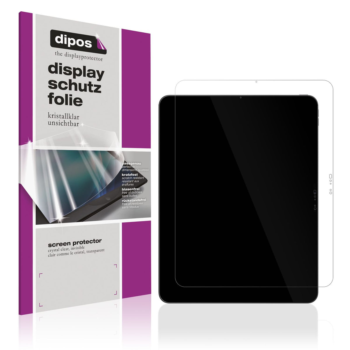 Klare Displayschutzfolie von dipos passend für Apple iPad Pro M5 11 Zoll, präziser Zuschnitt und blasenfrei montiert