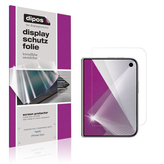 Klare Displayschutzfolie von dipos passend für Apple iPhone Duo Aussenseite, präziser Zuschnitt und blasenfrei montiert