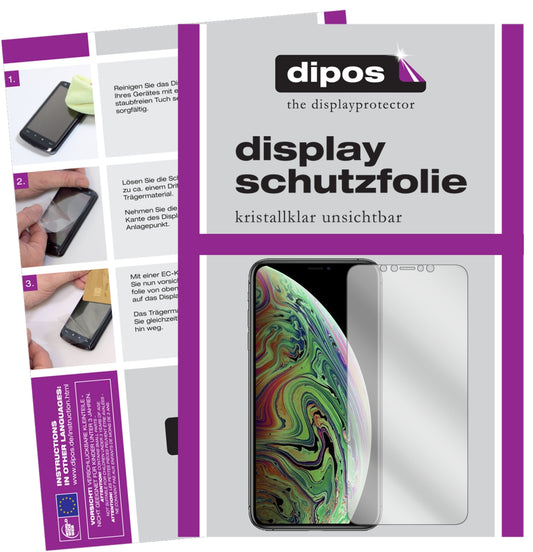 Klare Displayschutzfolie von dipos passend für Apple iPhone XS Max, präziser Zuschnitt und blasenfrei montiert