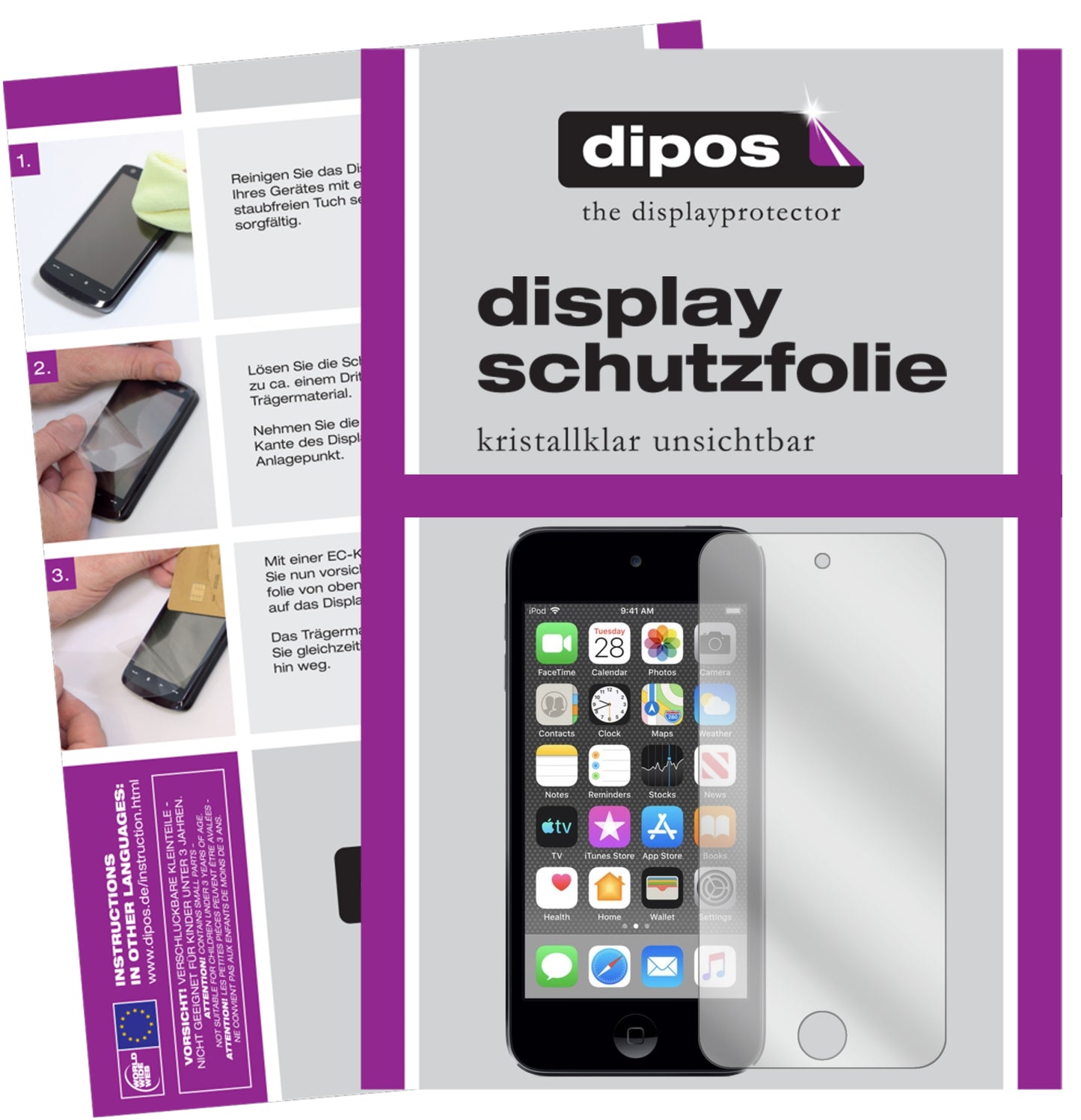 Klare Displayschutzfolie von dipos passend für Apple iPod Touch (2019), präziser Zuschnitt und blasenfrei montiert