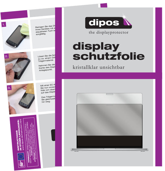 Klare Displayschutzfolie von dipos passend für Apple MacBook Pro 16 Zoll (2021), präziser Zuschnitt und blasenfrei montiert