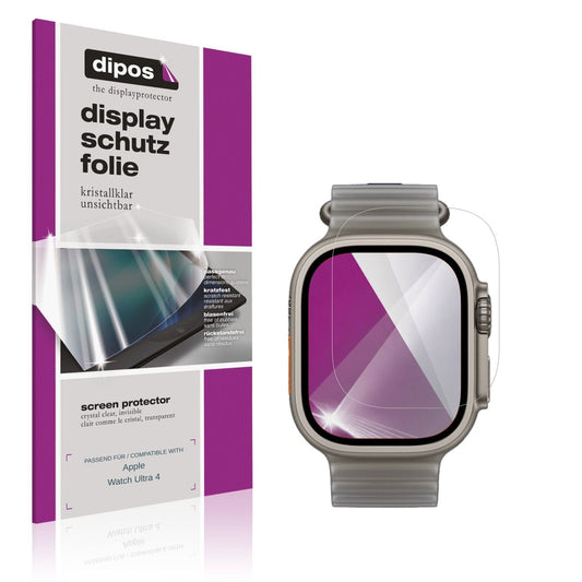 Klare Displayschutzfolie von dipos passend für Apple Watch Ultra 4, präziser Zuschnitt und blasenfrei montiert