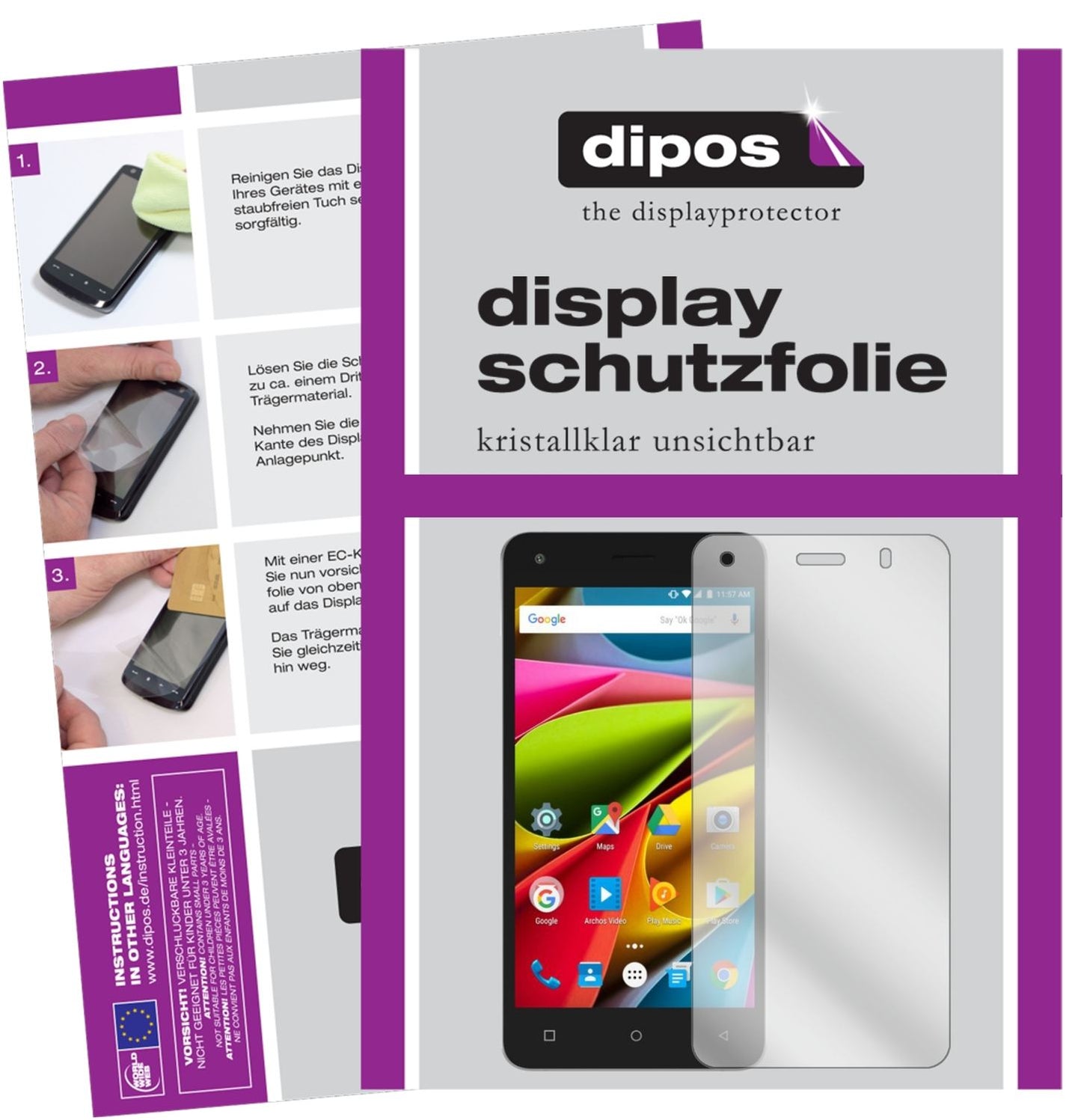 Klare Displayschutzfolie von dipos passend für Archos 50b Cobalt Lite, präziser Zuschnitt und blasenfrei montiert